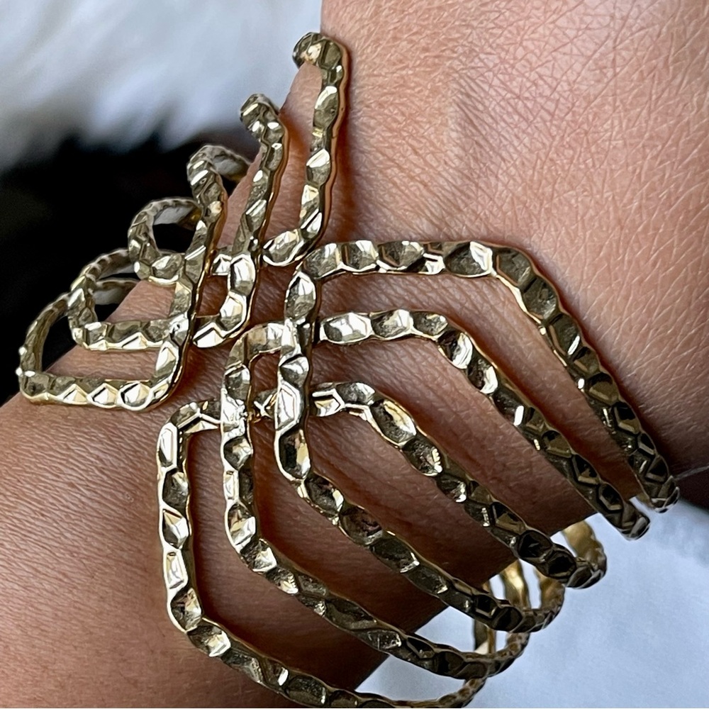 Golden Asymmetrical Textured Chunky Statement Clamper Bracelet